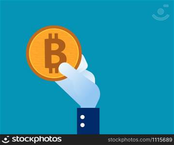 Business hand holding bitcoin. Concept business vector illustration.