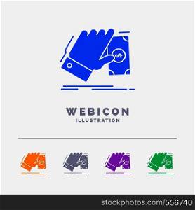 business, hand, money, earn, dollar 5 Color Glyph Web Icon Template isolated on white. Vector illustration. Vector EPS10 Abstract Template background