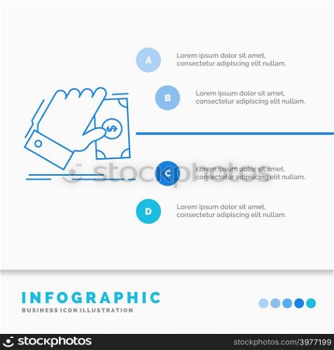 business, hand, money, earn, dollar Infographics Template for Website and Presentation. Line Blue icon infographic style vector illustration