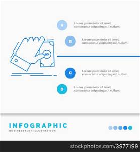 business, hand, money, earn, dollar Infographics Template for Website and Presentation. Line Blue icon infographic style vector illustration