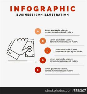 business, hand, money, earn, dollar Infographics Template for Website and Presentation. Line Gray icon with Orange infographic style vector illustration. Vector EPS10 Abstract Template background