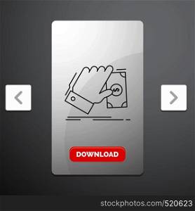 business, hand, money, earn, dollar Line Icon in Carousal Pagination Slider Design & Red Download Button. Vector EPS10 Abstract Template background