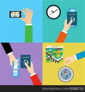 Business hands gestures travel design elements isolated vector illustration