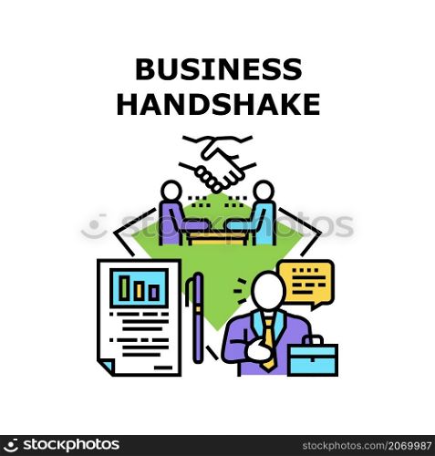Business handshake deal agreement. People partnership. Hand shake success contract. Professional team communication vector concept color illustration. Business handshake icon vector illustration