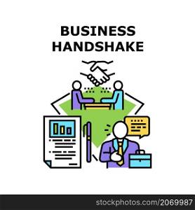 Business handshake deal agreement. People partnership. Hand shake success contract. Professional team communication vector concept color illustration. Business handshake icon vector illustration