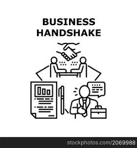 Business handshake deal agreement. People partnership. Hand shake success contract. Professional team communication vector concept black illustration. Business handshake icon vector illustration