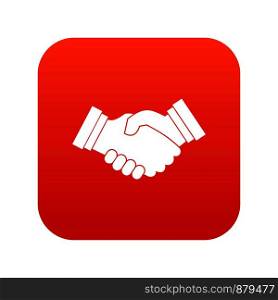 Business handshake icon digital red for any design isolated on white vector illustration. Business handshake icon digital red