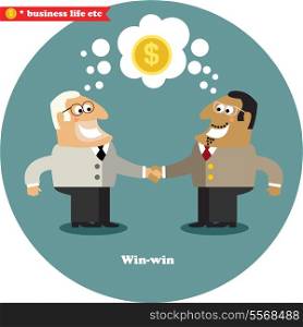 Business handshake on a big deal, win-win vector illustration