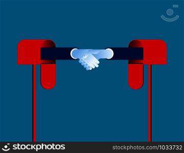 Business handshake on a mail box. Concept business vector illustration.