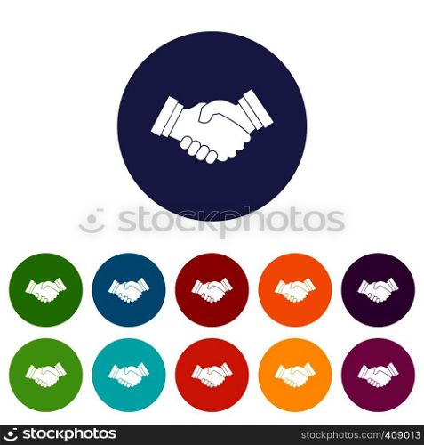 Business handshake set icons in different colors isolated on white background. Business handshake set icons