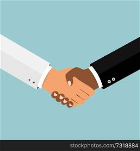Business handshake, Shaking hands flat design concept, Handshake, business agreement, bet, partnership concepts. Two hands shaking each other. Vector illustration