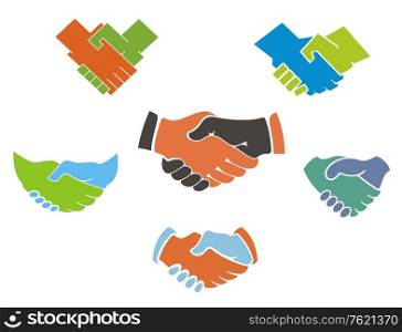 Business handshake symbols and icons set for partnership concept design