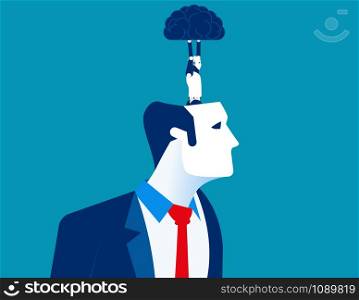 Business head. Robot holding human brain. Concept business vector illustration.