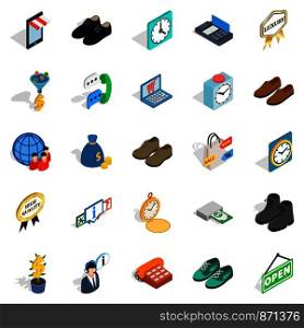 Business help icons set. Isometric set of 25 business help vector icons for web isolated on white background. Business help icons set, isometric style