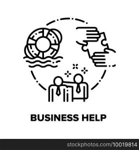 Business Help Vector Icon Concept. Business Support And Partnership For Safe Company With Financial Economy Problem Or Bankruptcy. Collaboration, Solution And Strategy Black Illustration. Business Help Vector Concept Black Illustration