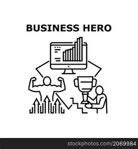 Business hero leader. Cape man. Work success character. Office employee. Power career. Strong people vector concept black illustration. Business hero icon vector illustration