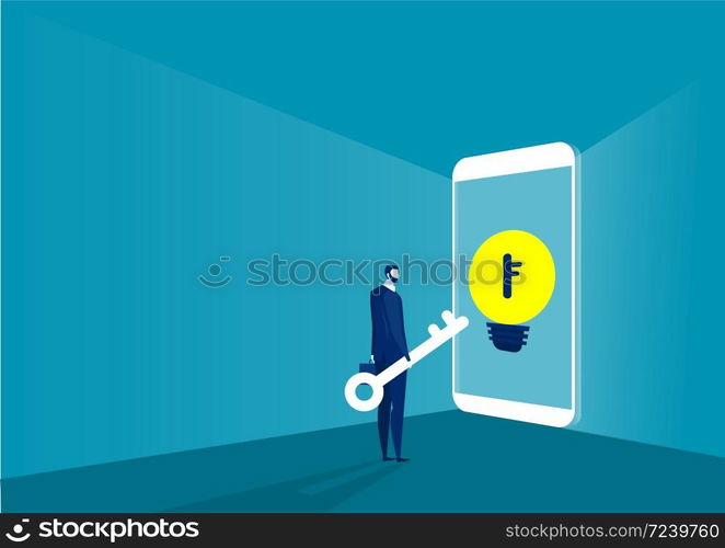 Business Hold Key Look to unlock on smartphone Vector Illustration