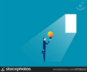 Business holding creative light bulb. Business unlock vector illustration