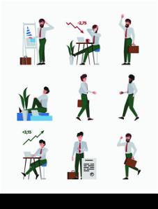 Business human. People meeting managers talking about business persons in costume in various poses characters comunincation sitting walking vector flat. Illustration of business people in office. Business human. People meeting managers talking about business persons in costume in various poses characters comunincation sitting walking garish vector flat pictures