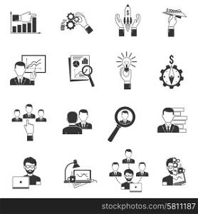 Business icon black set with businessmen collaboration meeting office work isolated vector illustration. Business Icon Black