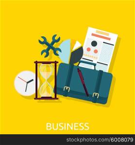 Business icon concept flat design. Business icon, marketing and document, management and chart, organization and data, development strategy success illustration