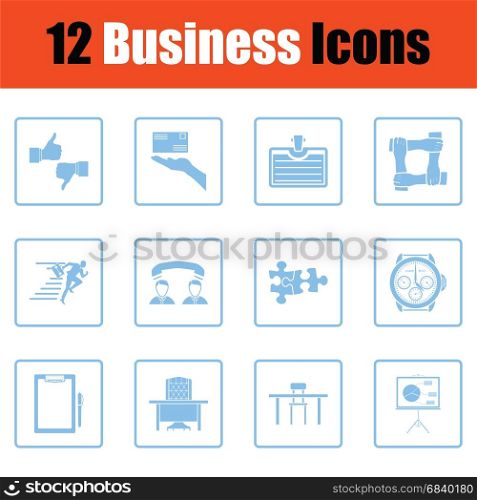 Business icon set. Blue frame design. Vector illustration.