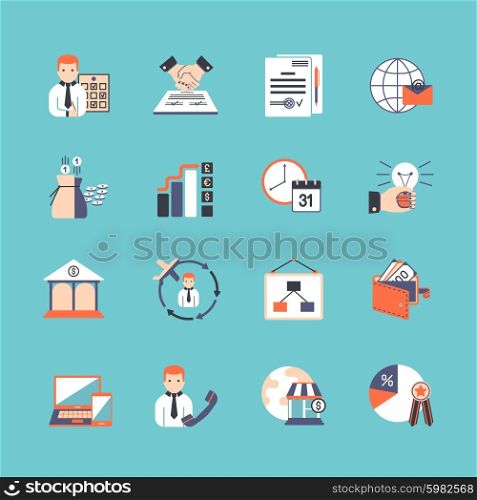 Business Icon Set. Business icons set with bank money and contract symbols flat isolated vector illustration