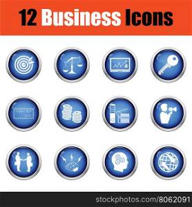 Business icon set. Glossy button design. Vector illustration.