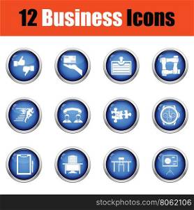 Business icon set. Glossy button design. Vector illustration.