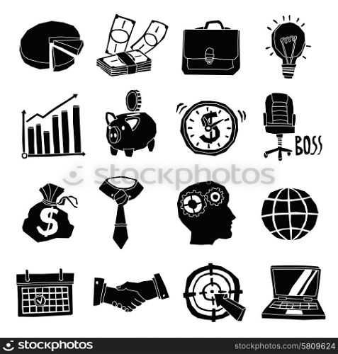 Business icons black and white set with piggy bank graphs notebook isolated vector illustration. Business Icons Black And White Set