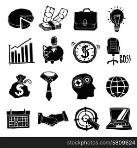Business icons black and white set with piggy bank graphs notebook isolated vector illustration. Business Icons Black And White Set