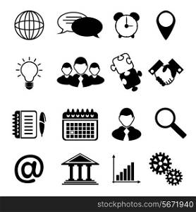 Business icons black silhouettes set of stationery and organization elements isolated vector illustration