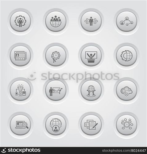 Business Icons Set.. Business and Finance Icons Set. Grey Button Design