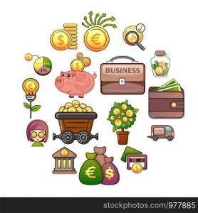 Business icons set. Cartoon illustration of 16 business vector icons for web. Business icons set, cartoon style