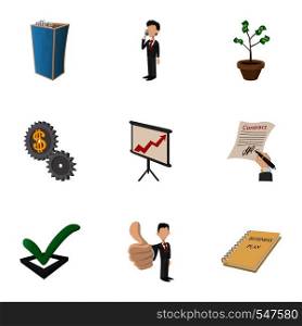 Business icons set. Cartoon illustration of 9 business vector icons for web. Business icons set, cartoon style
