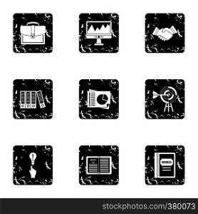 Business icons set. Grunge illustration of 9 business vector icons for web. Business icons set, grunge style