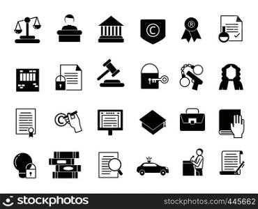 Business icons set in monochrome style. Law and protection. Legal regulations and protection, legal justice and document, vector illustration. Business icons set in monochrome style. Law and protection. Legal regulations