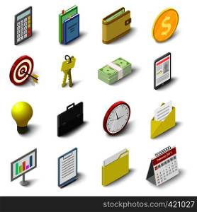 Business icons set. Isometric 3d illustration of 16 business vector icons for web. Business icons set, isometric 3d style