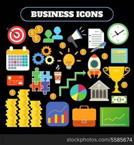 Business icons set of target money megaphone clock bank award vector illustration