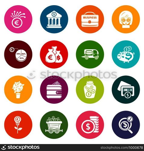 Business icons set vector colorful circles isolated on white background . Business icons set colorful circles vector