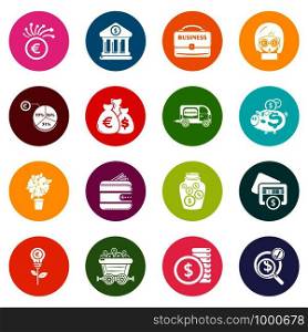 Business icons set vector colorful circles isolated on white background . Business icons set colorful circles vector