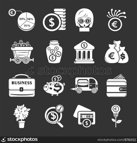 Business icons set vector white isolated on grey background . Business icons set grey vector