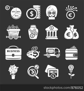 Business icons set vector white isolated on grey background . Business icons set grey vector