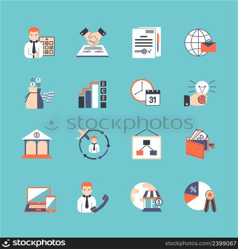 Business icons set with bank money and contract symbols flat isolated vector illustration. Business Icon Set