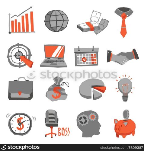 Business icons set with handshake briefcase lightbulb isolated vector illustration. Business Icons Set
