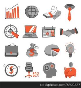 Business icons set with handshake briefcase lightbulb isolated vector illustration. Business Icons Set