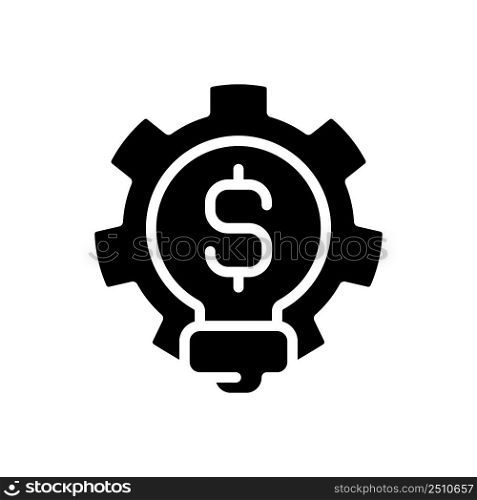 Business idea black glyph icon. Startup entrepreneur. Profitable brainstorming. Money-making strategy. Develop product. Silhouette symbol on white space. Solid pictogram. Vector isolated illustration. Business idea black glyph icon