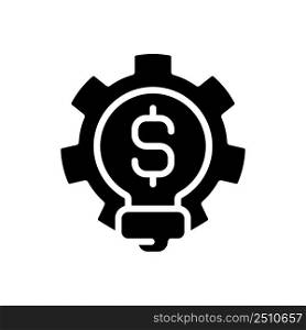 Business idea black glyph icon. Startup entrepreneur. Profitable brainstorming. Money-making strategy. Develop product. Silhouette symbol on white space. Solid pictogram. Vector isolated illustration. Business idea black glyph icon