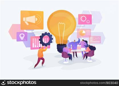 Business idea generation. Marketing strategies, investment opportunities discussion. Start up launching, business success, brainstorm meeting concept. Vector isolated concept creative illustration. Brainstorm concept vector illustration