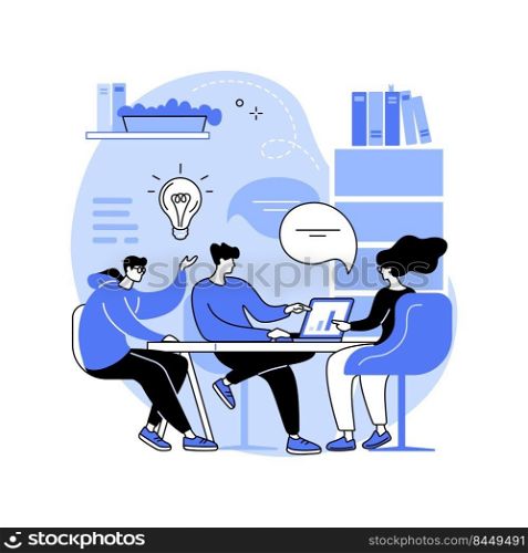 Business idea isolated cartoon vector illustrations. Young people talking about new business idea, entrepreneur strategy, startup vision, brainstorming session, teamwork meeting vector cartoon.. Business idea isolated cartoon vector illustrations.